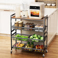 Cinati 4-Tier Utility Kitchen Cart with Wood Top, 29" W Kitchen Storage Cart with 8 Baskets & Handle, Metal Snack Cart with Wheels, Adjustable Pantry Organizer and Storage Cart for Fruit, Vegetables