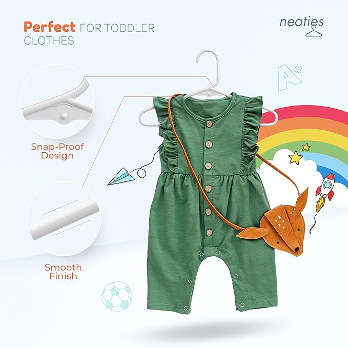 Neaties Plastic 12” Kids Hangers 100+ Pack (120 Count) – Made in The USA – 5lb Capacity Baby & Toddler Clothes Hangers with Notches & Reinforced Edges – Fits Children’s Sizes Up to 8 – White & Pink