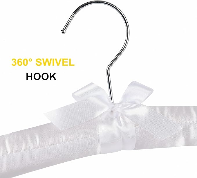 Amber Home 5 Pack 17 Inch Large White Satin Padded Hangers for Women Clothing, Anti Slip Cushioned for Sweaters, Silk Fancy Dress for Wedding, Delicate Cashmere