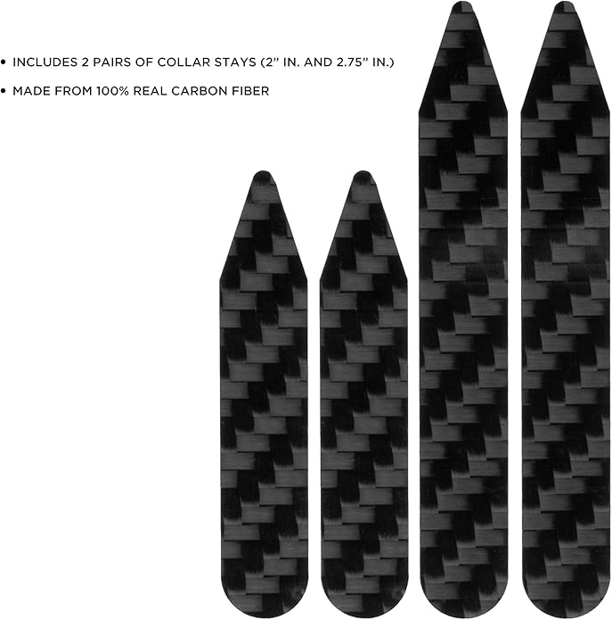 Real Carbon Fiber Collar Stays for Men - 2 Pairs (2" & 2.75") - Ultra-Thin, Travel-Friendly, Metal-Free Shirt Collar Support
