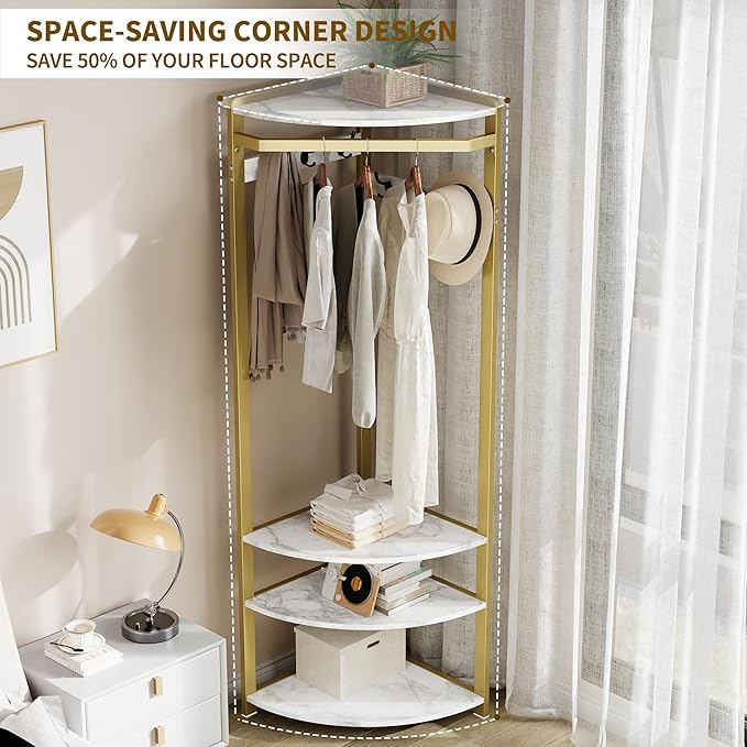 GarveeHome Corner Coat Rack with Shoe Bench Entryway, Corner Hall Tree with 6 Double Hooks, Corner Clothes Rack with Storage Corner Tree with Organizer Shoe Bench Shelf for Entryway, Hallway, Closet