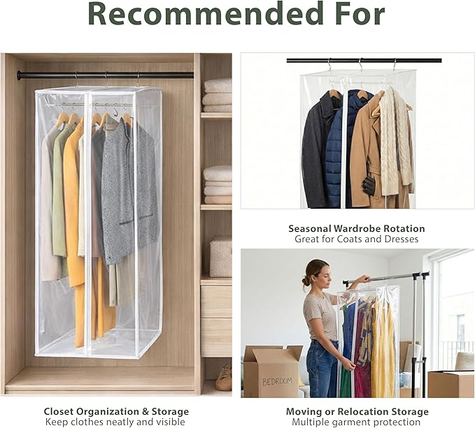 Garment Bag - Clear Hanging Closet Organizer - Durable Zippered Cover with Rod Protects Dresses, Suits, and Jackets from Dust and Moist- Top Metal Frame to Keep All Your Stuff in Shape- 42" x 20" x 15