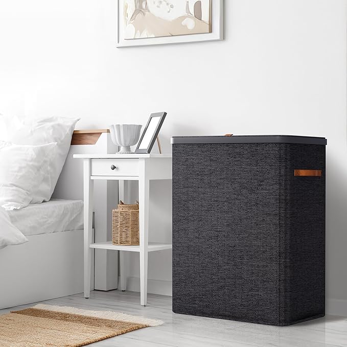 Sorbus Laundry Hamper with Lid - Collapsible 3-Compartment Fabric Laundry Basket with Handles and Removable Laundry Bag – 50 Gallon (190 L) Dirty Clothes Hamper for Bedroom, bathroom and dorm (Black)