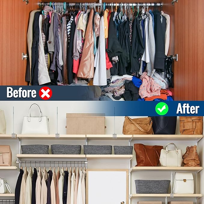16 Pack Clear Acrylic Shelf Dividers for Closet Shelf Organizer of Bedroom Kitchen Office Bathroom Organizer for Clothes Books Hats and Handbags