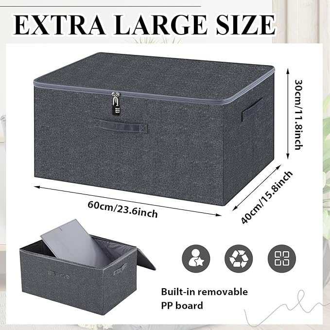 Discreet Lockable Toy Bag Storage Organizer Toy Bag Storage Bins Case with Zipper Lid for Women and Men Clothes Container (Gray,23.6 x 15.8 x 11.8 Inch)