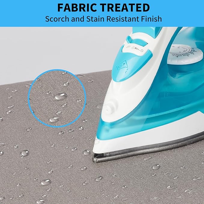 BNDX Ironing Board Cover 18x49 - Silicone Coating Scorch Resistant Padding,Extra Thick Heavy Duty Padded 4 Layers, Bongee Cord Edge,2 Click Buckles for Smooth Iron, Cinder