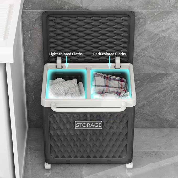 Laundry Hamper with Wheels and Lid, Foldable Clothes Basket for Small Spaces, Rolling Laundry Bin for Laundry Bathroom Bedroom Gym Room