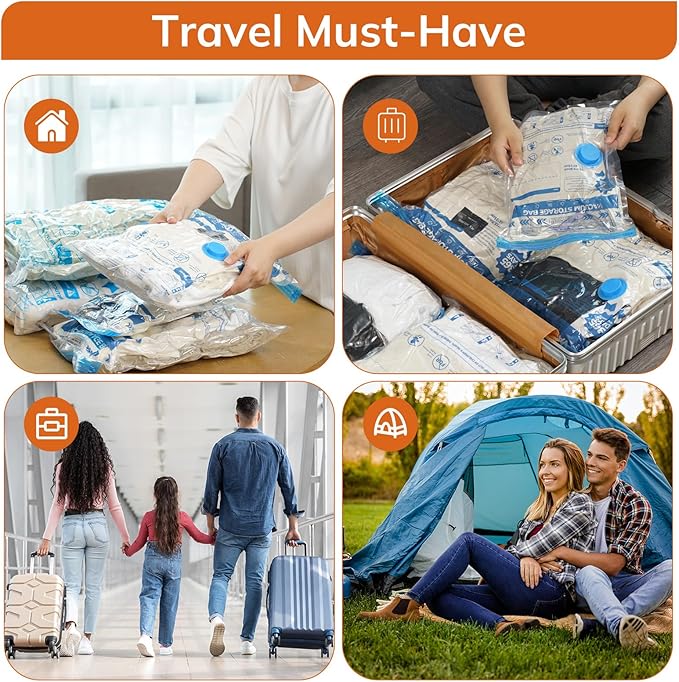 Vacuum Storage Bag with Cordless Electric Air Pump, 8 Pack(17.7 * 13.7 in) Double Zip Seal Space Saver Bag, Vacuum Sealer Bags for Travel and Outdoor Storage