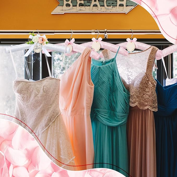 12 Pcs Satin Padded Hangers for Women Clothing White Lace Bride Hangers with Anti Rust Shoulder Hook Non-Slip Buttons and Customizable Tags for Hanging Dresses Sweaters Suits Party Supplies