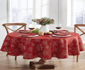 Newbridge Fancy Metallic Snowflake Christmas Fabric Tablecloth, 60 x 84 Inch Oval, Red Gold, No-Iron Soil Resistant Sparkling Snowflakes Woven Holiday Table Cover