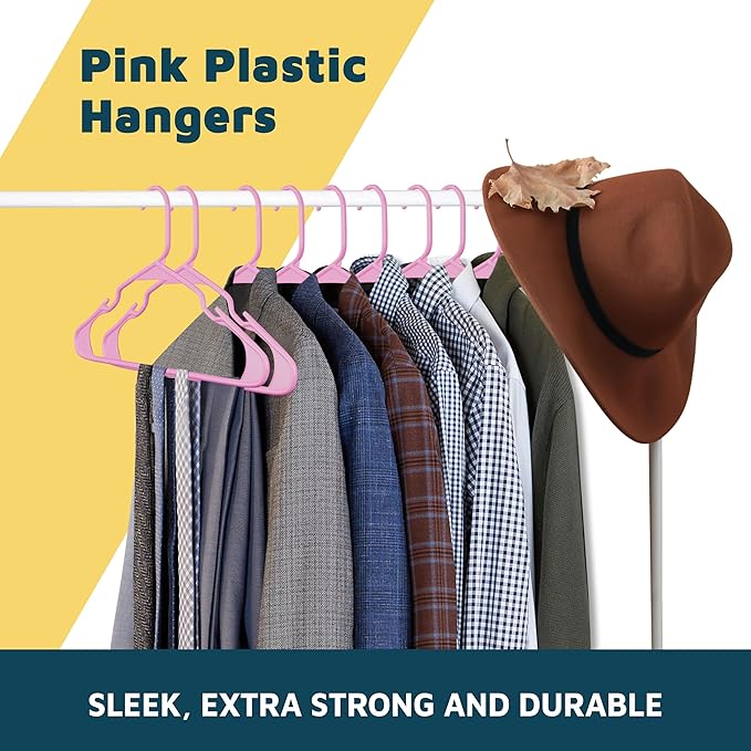 Lifemaster Plastic Clothes Hangers – Heavy Duty Hanger Set, for Organizing Clothes, Dresses, and Coat, Holds Up to 5 lbs, Space-Saving Hangers with Non-Slip Shoulder Grooves, Pack of 30, Pink