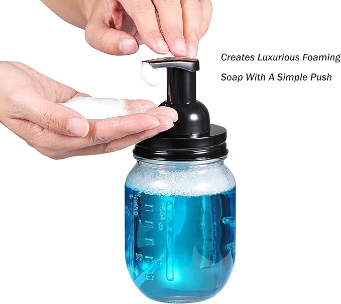 SheeChung 2 Pack Mason Jar Foaming Soap Dispenser Lids for Standard Mouth, Foaming Soap Dispenser Pump Replacement for Hand Sanitizer, Bath Liquid, Facial Cleansing Foam, Makeup Remover Water - Black