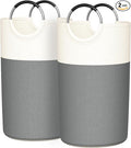 2 Pack 90L Laundry Hamper Large Collapsible Laundry Baskets, Tall Foldable Sturdy Dirty Clothes Hamper with Aluminum Soft Handles for Laundry Room College Dorm Bathroom Bedroom(Grey)
