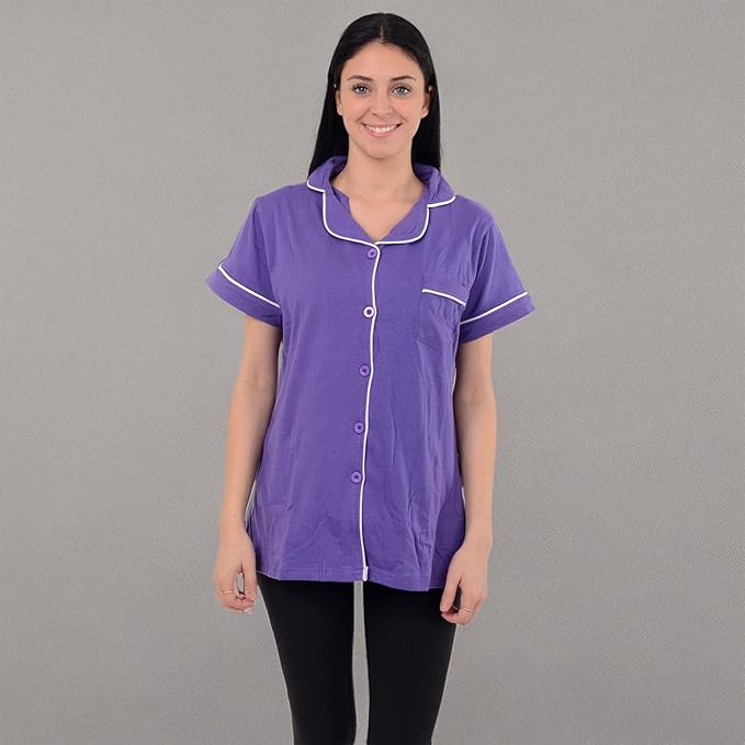 USBD Post Mastectomy Shirt with Drain Pockets Lapel Collar Post Op Button Down Recovery Tops