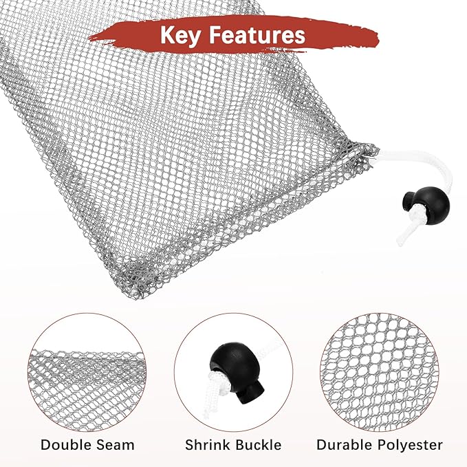 6 x 8 in Small Mesh Laundry Bags with Drawstring [6PCS] - Durable Mesh Bags with Cord Lock for Laundry & Soap &Small Balls - [Gray]