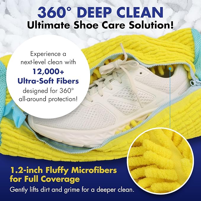 2 Pcs Shoe Washing Machine Bag – 360° Deep Clean, Reusable Laundry Bag for Washer and Dryer–Sneaker Cleaner Bag (Yellow)
