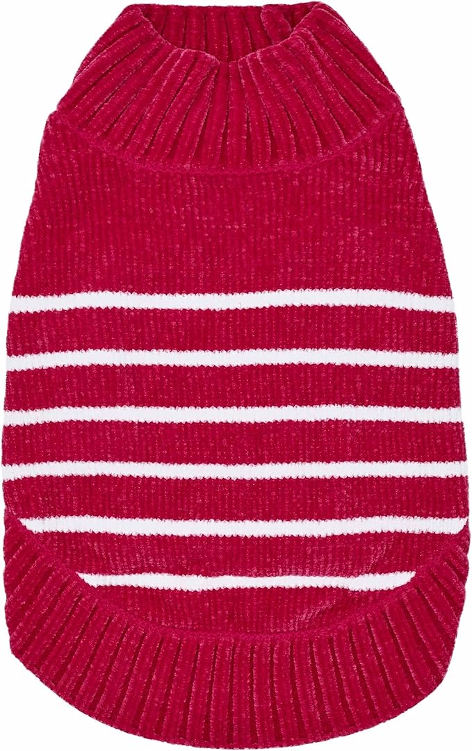 Blueberry Pet Cozy Soft Chenille Classy Striped Dog Sweater in Hot Pink, Back Length 10", Pack of 1 Clothes for Dogs