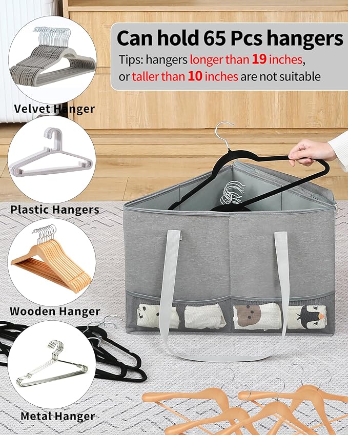2 Pack Rigid Hanger Organizer, Triangle Storage Bin with Lid, Hanger Holder Stand for Space Saving, Clothes Organizer Stacker for Closet Laundry Rooms