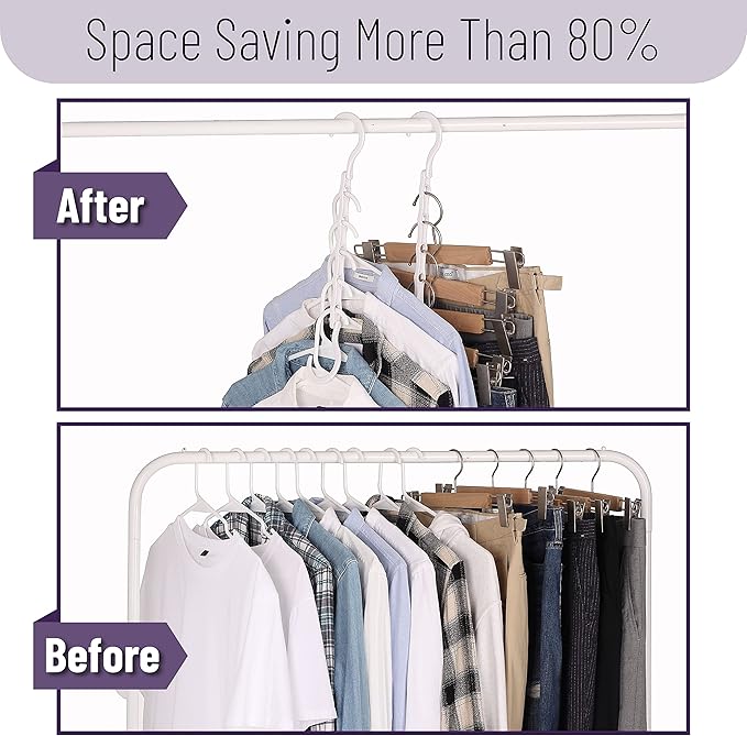 Mr. Pen- Space Saving Hangers for Clothes, 12 pcs, White, Plastic Multi Clothes Hangers Space Saving, 5 Slots, 360° Rotating Hooks (Pack of 2)