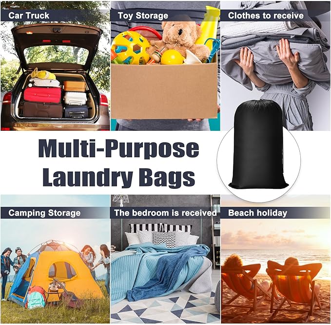20 Pcs Laundry Bag Washable Travel Laundry Bags with Drawstring Lock Closure Large Heavy Duty for Camping Tent Blankets Dirty Clothes Yarn Fabric Storage, Multi Use(Black Color)