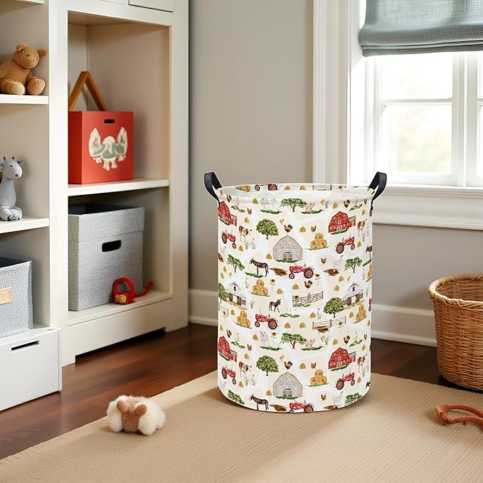 Baby Laundry Hamper kids laundry Basket Waterproof Storage Bin for Bedroom Toy Clothes Organizer Basket Woodland Animals Room Décor(Farm)