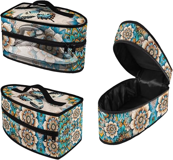 Boho Mandala Flower Butterfly Iron Tote Bag Stain Resistant Off White Travel Iron Storage Box Washable Protective Carrying Bag with Handle Compatible with Most Irons