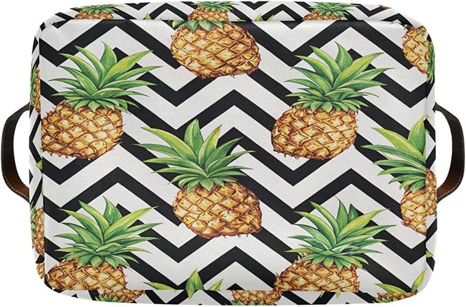 Pineapple Pattern Storage Basket Bin, Large Cube Storage Box Canvas Collapsible Storage Organizer for Home Office Closet, 2PCS - 15 L x 11 W x 9.5 H