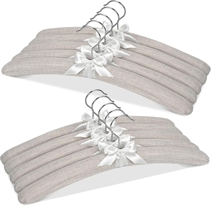 JS HANGER Padded Hangers - 17 Inch Extra Large Heavy Duty Linen Covered Coat Hangers No Shoulder Bump for Women Clothes, Sweaters, Dresses, Clothing, Weddings, Lingerie Pack of 10, Linen Gray