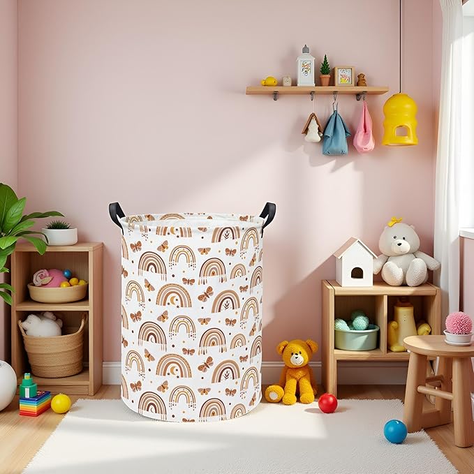 Baby Laundry Hamper kids laundry Basket Waterproof Storage Bin for Bedroom Toy Clothes Organizer Basket Woodland Animals Room Décor(Rainbow)
