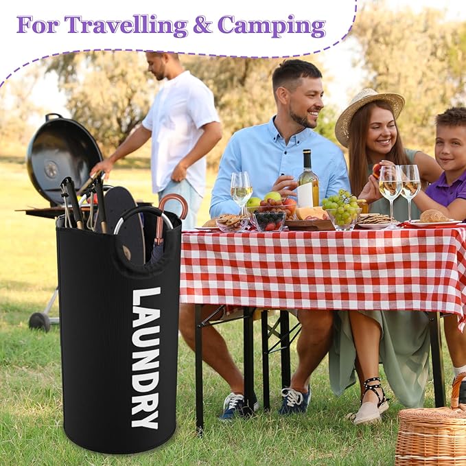 3Pack Folding Clothes Hamper with Handles, 95L Tall Laundry Basket Organizer, Durable Laundry Bags, Large Dirty Clothes Hamper for Family, Travelling, Camping, Purple + Pink + Black