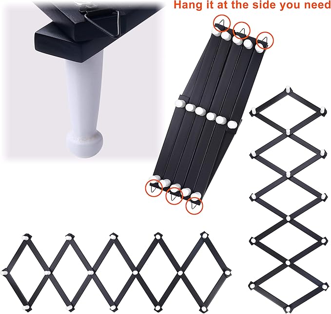 Dseap Accordian Wall Hanger: Wooden Coat Rack Wall Mounted, Hat Racks for Baseball Caps, Mug Rack, 16 Peg Hooks, Black & White