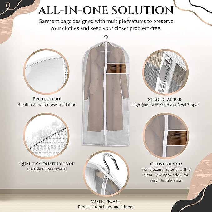 Clear Garment Bags for Hanging Clothes, Dress Bags Suit Bags for Closet Storage, Zippered Clothes Cover, Hanging Garment Bags Dance Costumes Clothing Protector - 43"(4 pc) 55"(2 pc) 6 pack