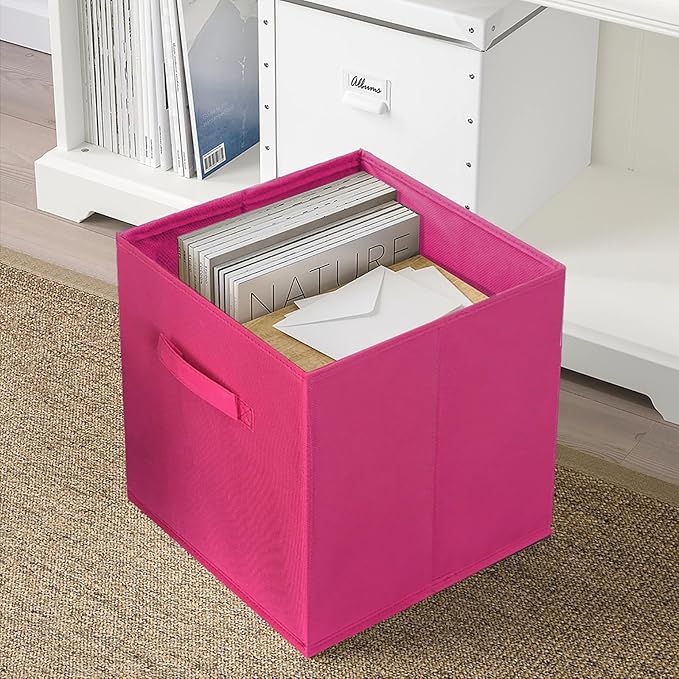 ShellKingdom Storage Bins, Foldable Fabric Storage Cubes And Cloth Storage Organizer Drawer For Closet And Toys Storage, 6 Pack (Fuchsia)