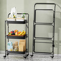JAQ No Assembly Foldable Rolling Cart, 3 Tier Black Metal Folding Utility Cart with Handle, Heavy Duty Mobile Storage Organizer on Wheels for Office, Garage, Tools & Kitchen (Black)