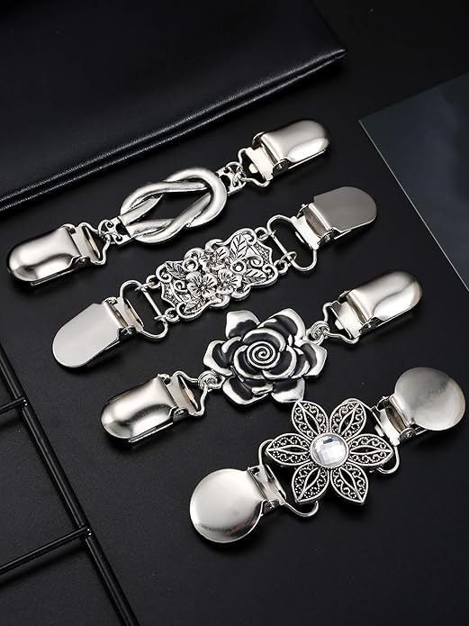 Jetec 4 Pieces Vintage Sweater Shawl Clips Retro Cardigan Collar Dress Shirt Brooch Clips for Women Wearing, 4 Styles