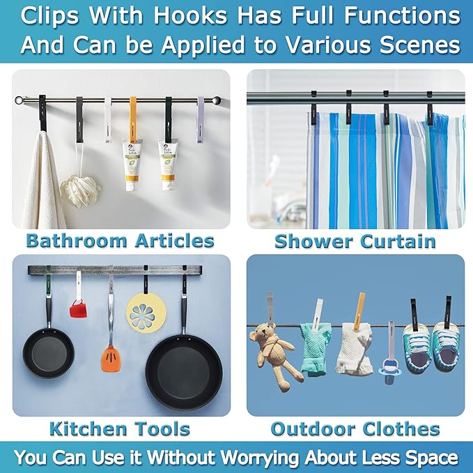 XoYoZo Laundry Hooks with Clips Hanger Closet Organizer Clamps Socks Boot Bras Towels for Bathroom Wardrobe Kitchen Office 4Pcs (Grey)