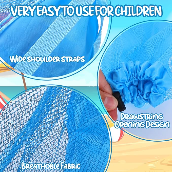 Palksky Large Mesh Beach Bag for Kids,3Pack Drawstring Sand Beach Toy Bag, Mesh Backpack for Beach, Shell Bags for Beach, Toddler Beach Essentials, Toy Not Included