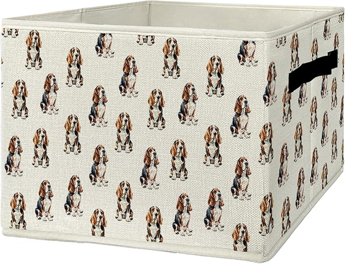 Basset Hound Gifts Storage Bins & Boxes with Handles, Basset Hound Gifts for Women Foldable Basket for Organizing, Dog Collapsible Storage Basket for Bedroom Bathroom Clothes Toys Books