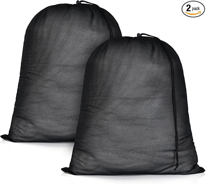 OTraki 20x24 inch Mesh Laundry Bags 2 Pack Fine Mesh Heavy Duty Drawstring Bag Washable Medium Toy Sack Washing Bag for Home Dorm Hotel Camp Beach Travel Storage Don't Drying, Melting 140-176℉ Black