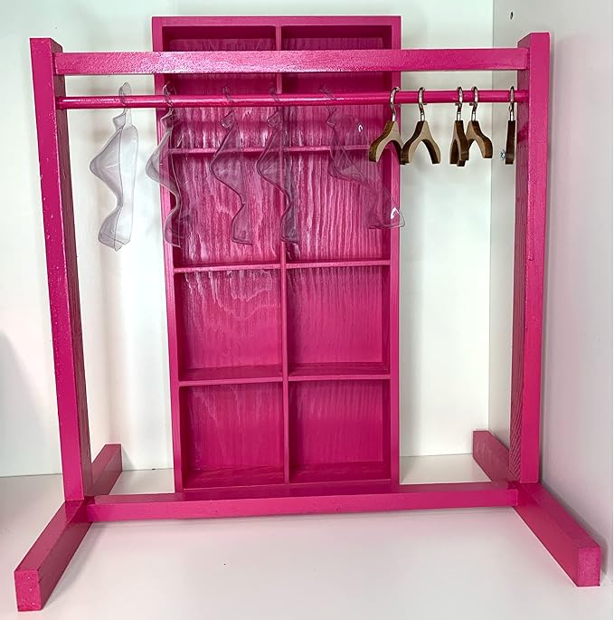 Eledoll DIY Dollhouse Furniture Clothes Hanger Rack Wooden Stand Wardrobe 1:6 Furniture with Hangers & Dressing Mirror for 11.5” 12” Fashion Doll Dress Form…