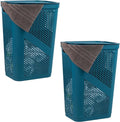 Mind Reader 60L Slim Laundry Hamper, Clothes Basket, Lid, Ventilated, Plastic, Set of 2, Blue