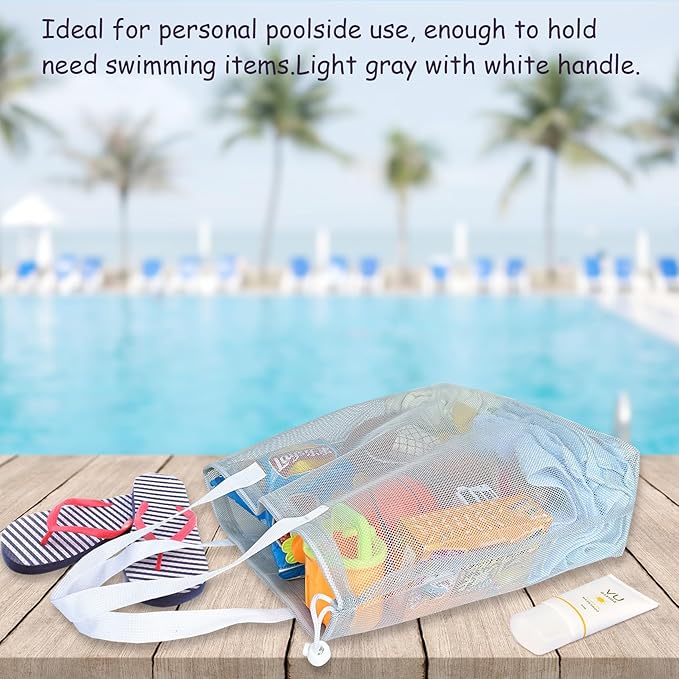 4Pieces Cute Mesh Pool Tote Bags,Mesh Beach Bags With Drawsting For Swim,Travel,Party