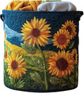 Quilted Laundry Basket with Handles, Boho Floral Fabric Storage Hamper, Large Soft Quilted Laundry Basket for Nursery, Bedroom, Laundry Room,Clothes & Toys (Floral Pattern D, M)