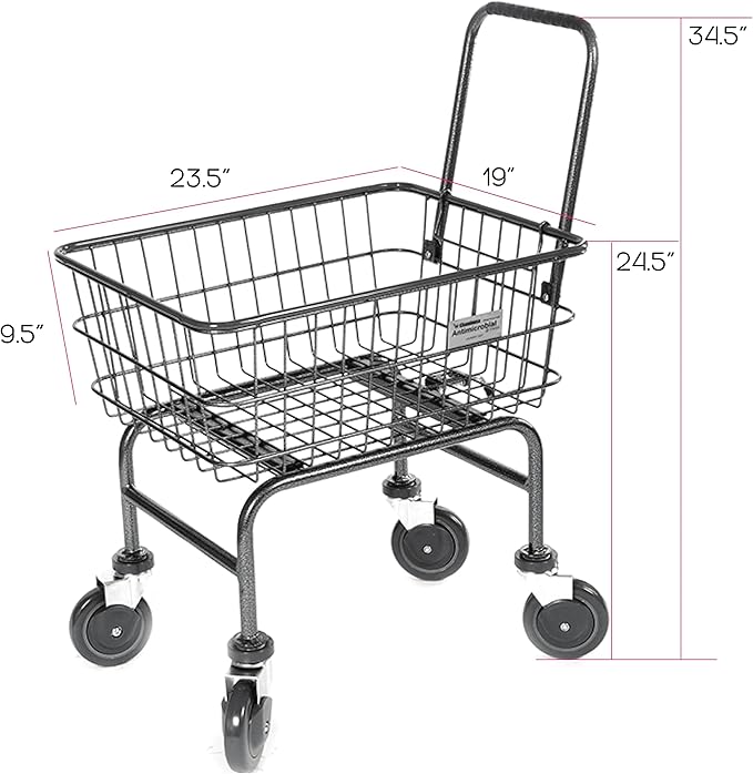 Rolling Laundry Cart with Wheels, Metal Wire Basket, Heavy Duty Utility Cart (Blue)
