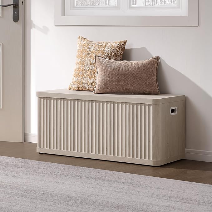 SICOTAS Storage Bench 40.2" Wide Shoe Bench with Lift Top Large Wooden Storage Chest Trunk Modern Blanket Chest with 2 Safety Hinges & Seating for Bedroom Entryway Living Room Hallway