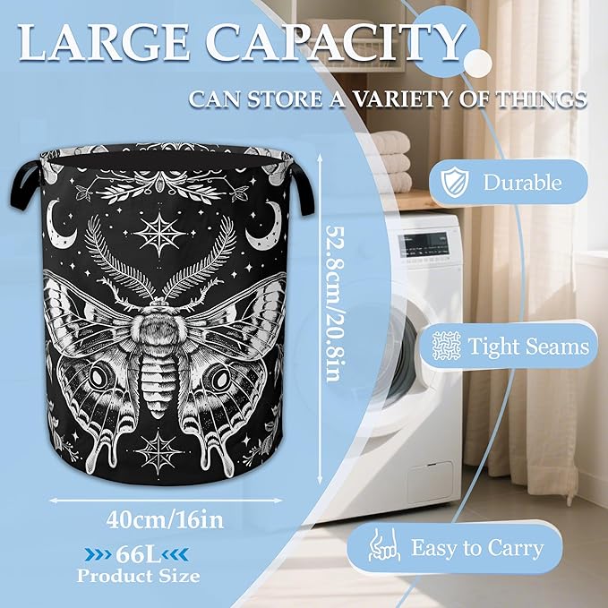 Butterfly Moon Laundry Basket Collapsible Laundry Hamper with Handle, Oxford Clothes Toy Storage Bin for Bathroom Bedroom Room Décor 16" X 20.8"