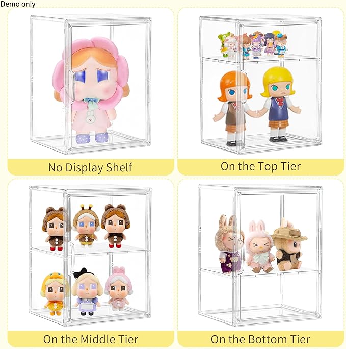 Acrylic Display Case with Removable Shelf Compatible with Labubu POP MART 2 Tier Figure Display Case for Collectibles Cosmetic Clear Acrylic Box