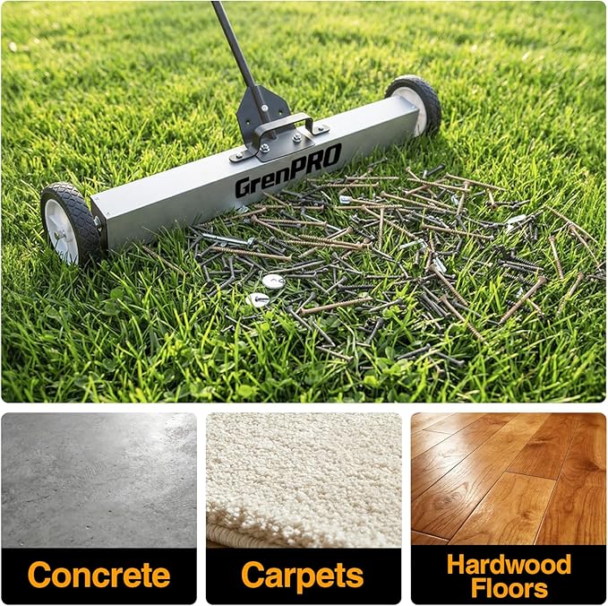 Magnetic Sweeper Rolling 36 Inch, 55-Pound Lawn Magnet for Nails, Magnet Sweeper with Wheels, Floor Push Sweeper with Telescoping Handle, Pick-up Nails Screws Workshop Garage ASIN B0FW4KD65Q