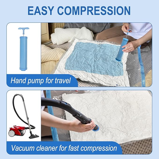 Vacuum Storage Bags with Hand Pump, Plastic Packaging Bags, 80% Space Saver Vacuum Seal Bags for Clothing, Travel Lugggage, Blankets, Comforters, 10 Medium