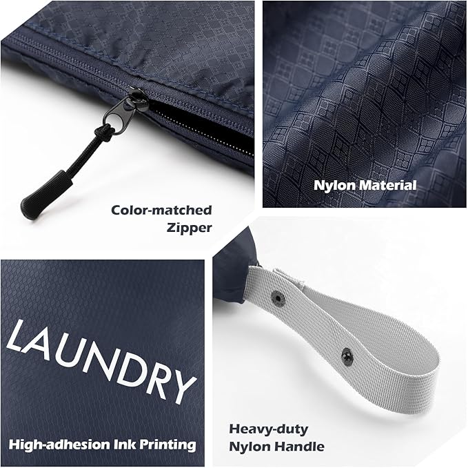 WiseBoy 2 Pack Laundry Bags, Washable Wet Dry Bag, Travel Laundry Bag Dirty Clothes Organizer, Swimming Yoga Bathing Suit Workout Wet Dry Bag - Navy Blue